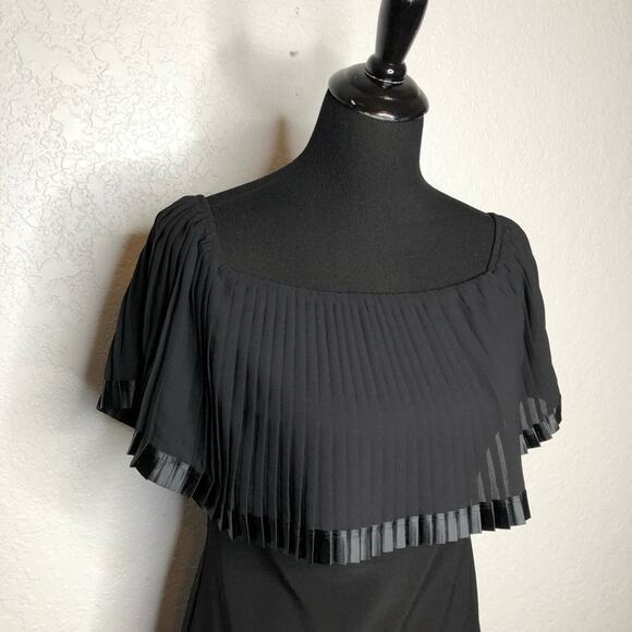 Frank Lyman Design black pleated shoulder overlay sheath dress size 6 - Picture 2 of 13